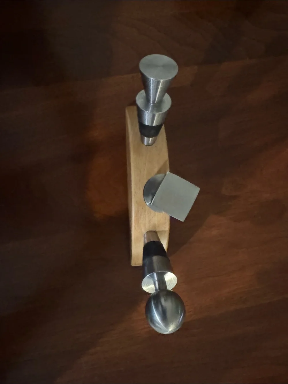 Stainless Steel Wine Stopper Set with Wood Stand - Black Accents